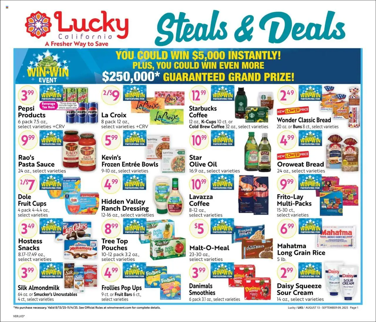 Lucky Supermarkets Big Monthly Deals - page 1- valid from 08/13/2025