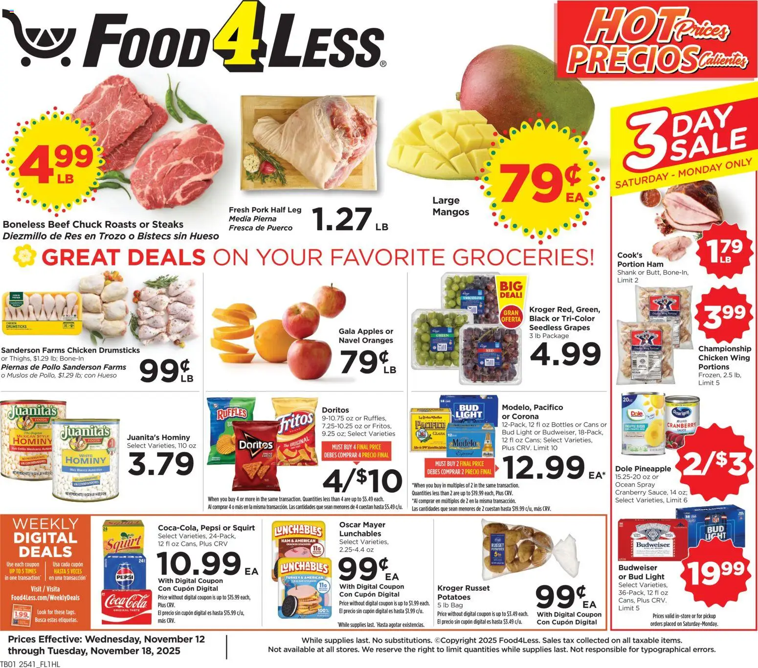 Food 4 Less Weekly Ad - page 1- valid from 11/12/2025