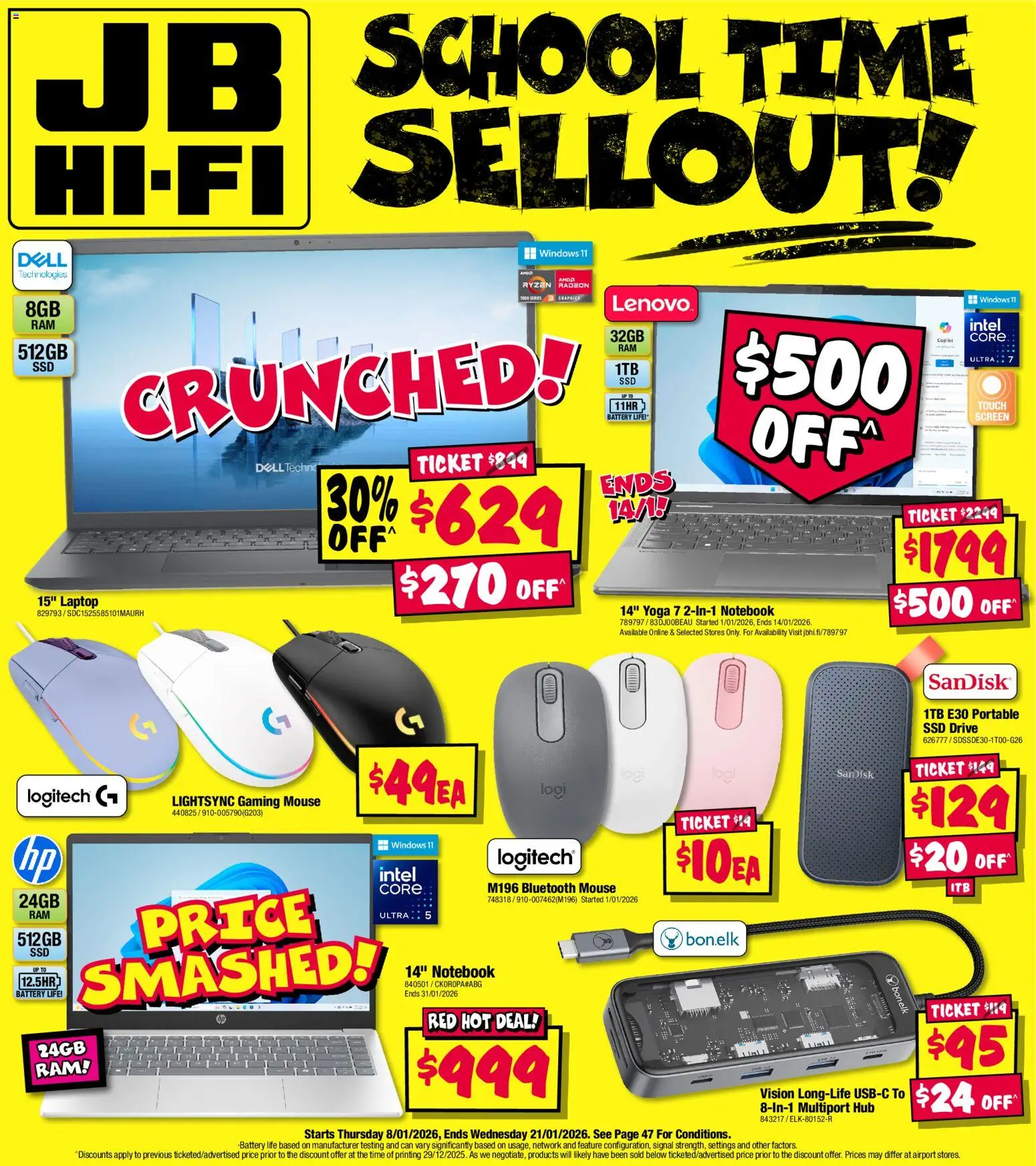 JB Hi-Fi - School time sellout on computers - page 1- valid from 08/01/2026