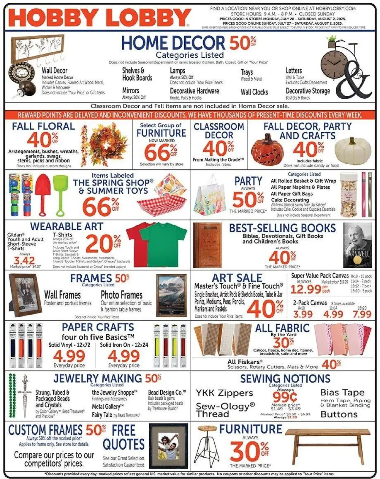 Hobby Lobby Weekly Ad - page 1- valid from 07/27/2025