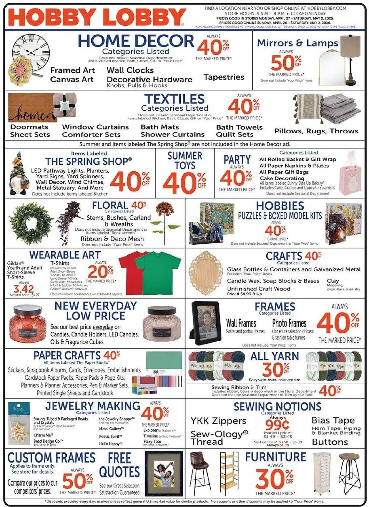 Hobby Lobby Weekly Ad - page 1- valid from 04/26/2026