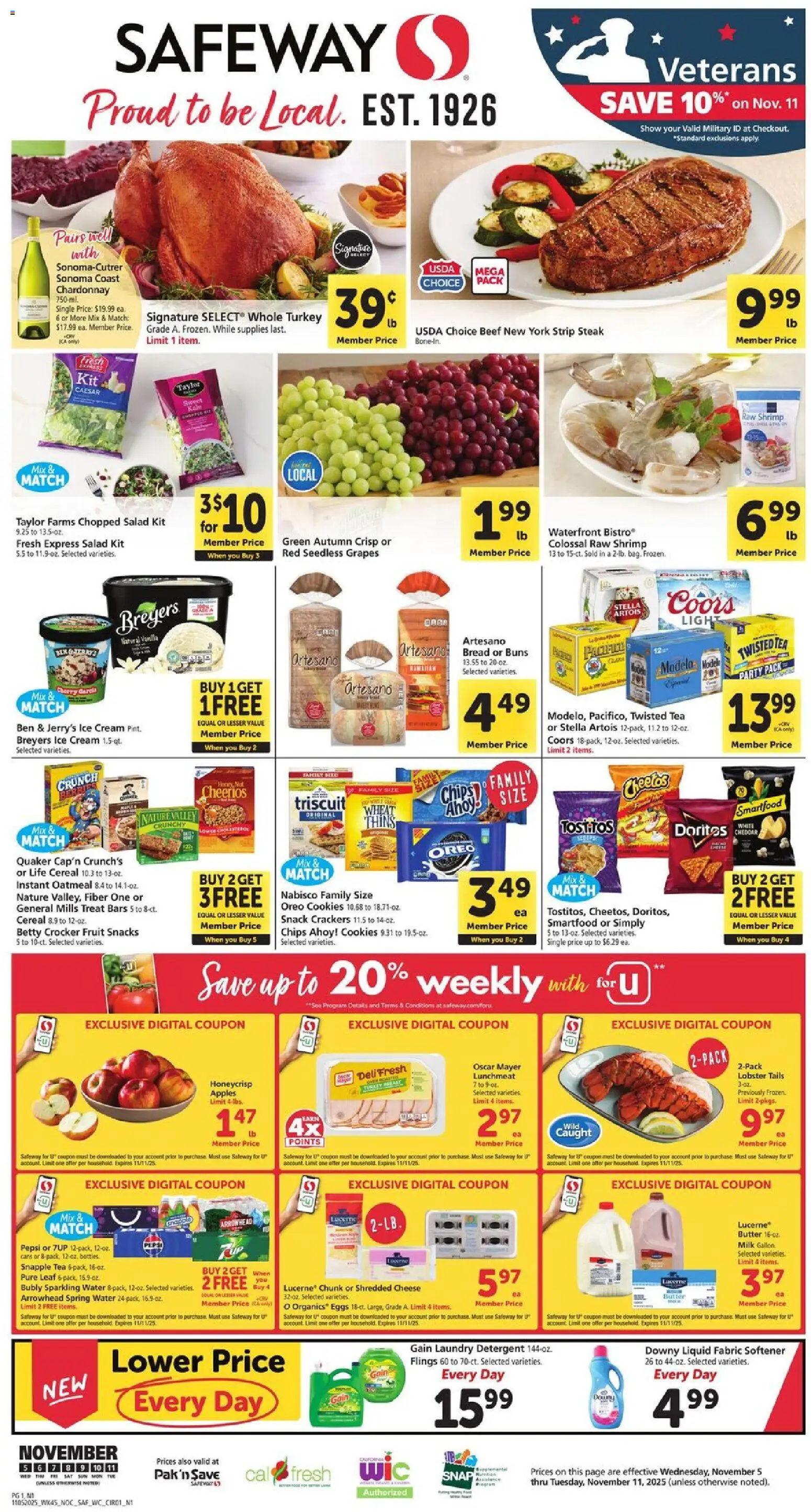 Safeway Weekly Ad - page 1- valid from 11/05/2025