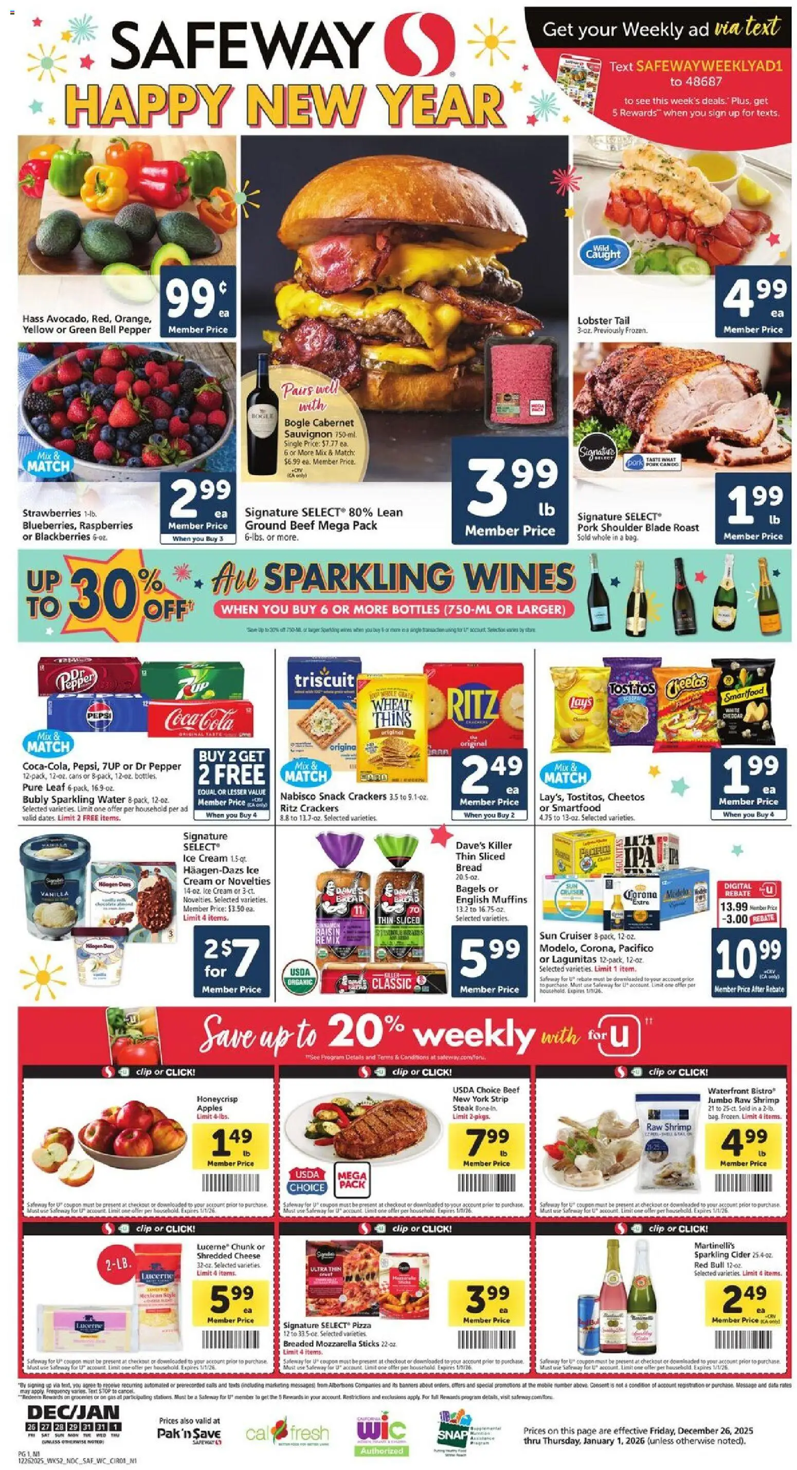Safeway Weekly Ad - page 1- valid from 12/26/2025