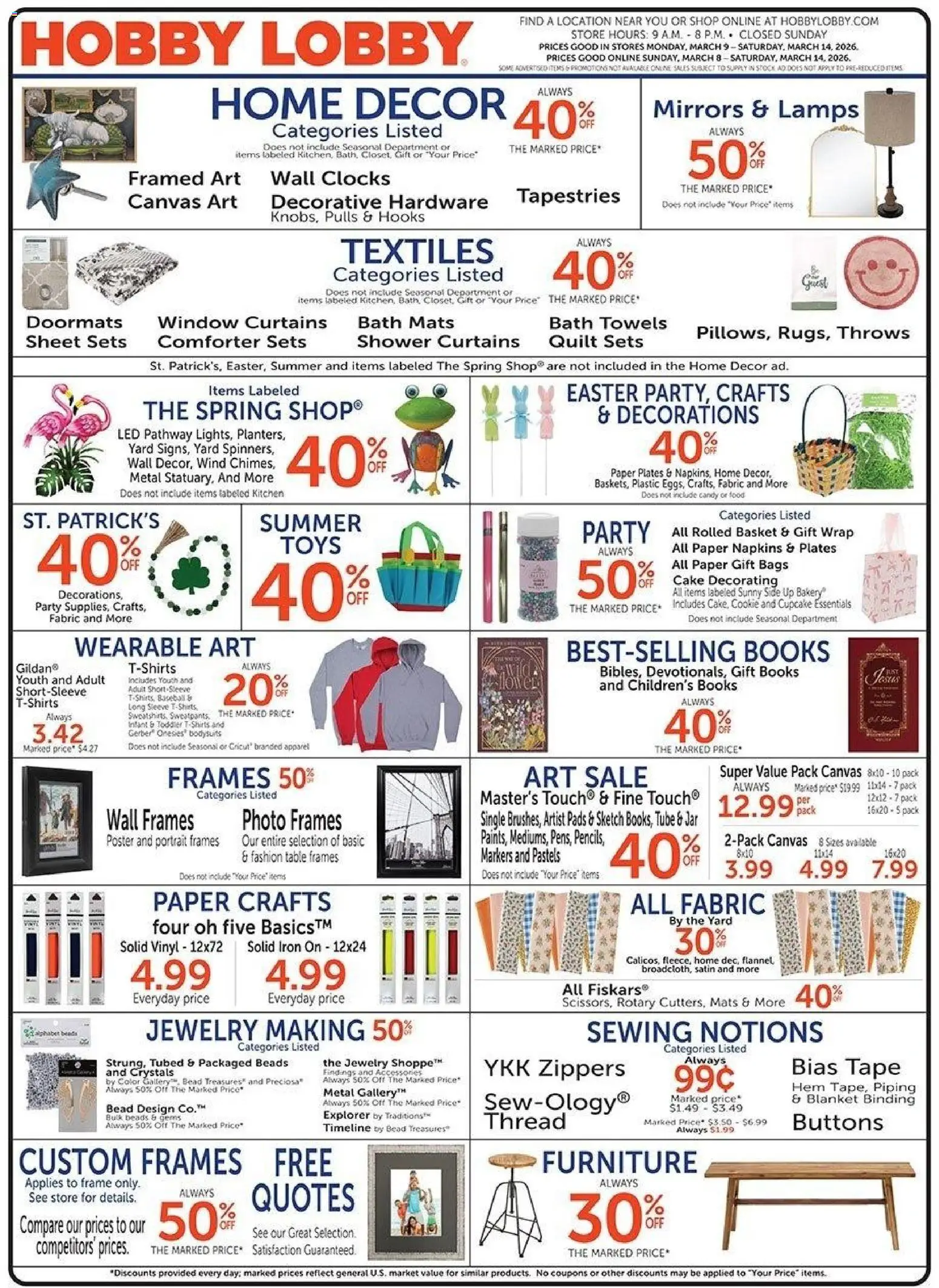 Hobby Lobby Weekly Ad - page 1- valid from 03/08/2026