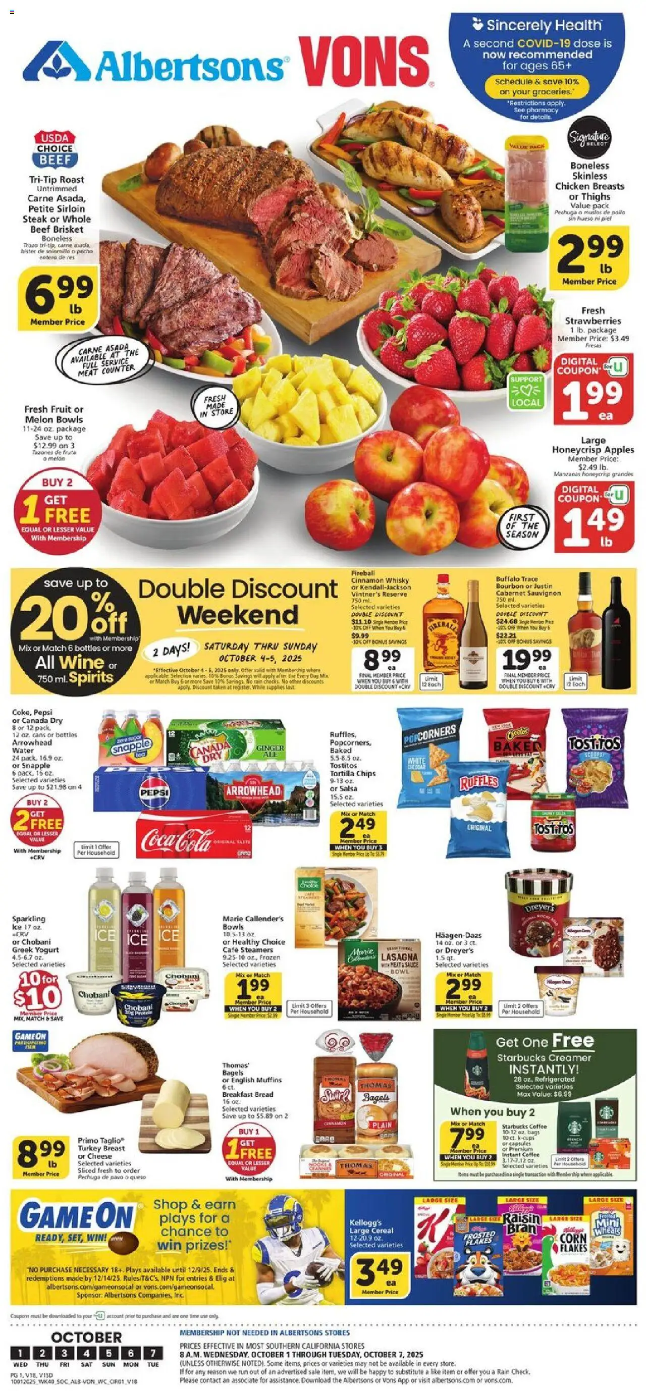 Vons Weekly Ad - page 1- valid from 10/01/2025