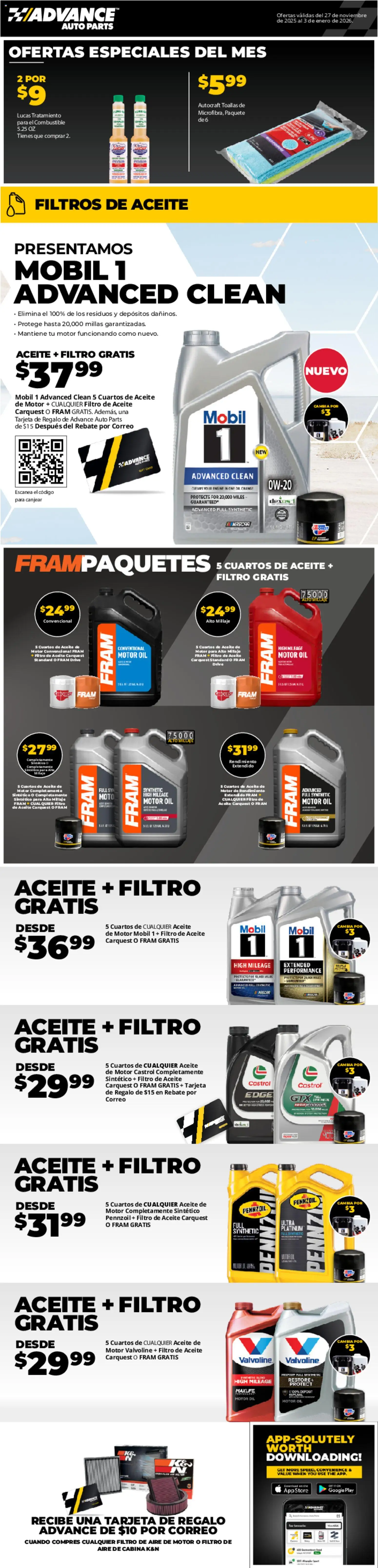 Advance Auto Parts Weekly Ad - Spanish - page 1- valid from 11/27/2025