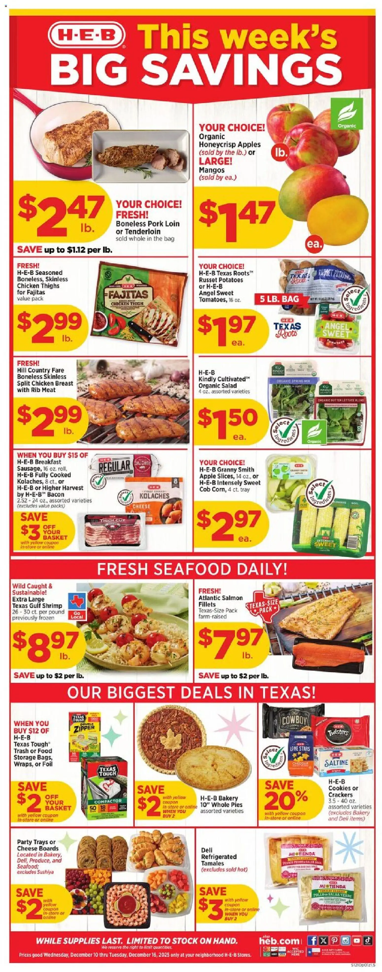 H-E-B Weekly Ad - page 1- valid from 12/10/2025