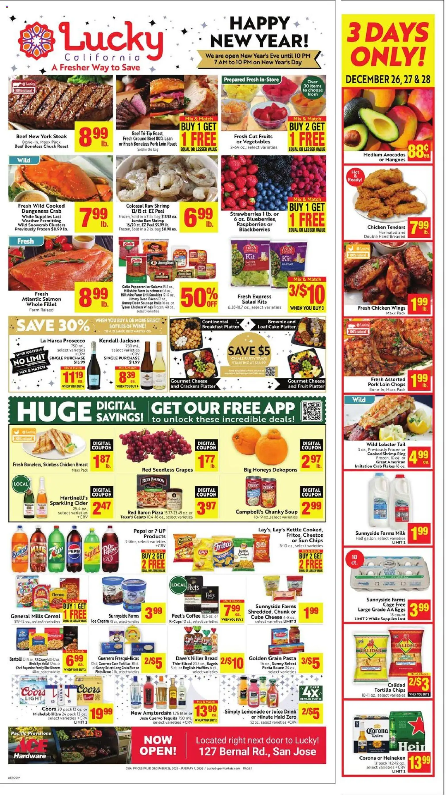 Lucky Supermarkets Weekly - page 1- valid from 12/26/2025