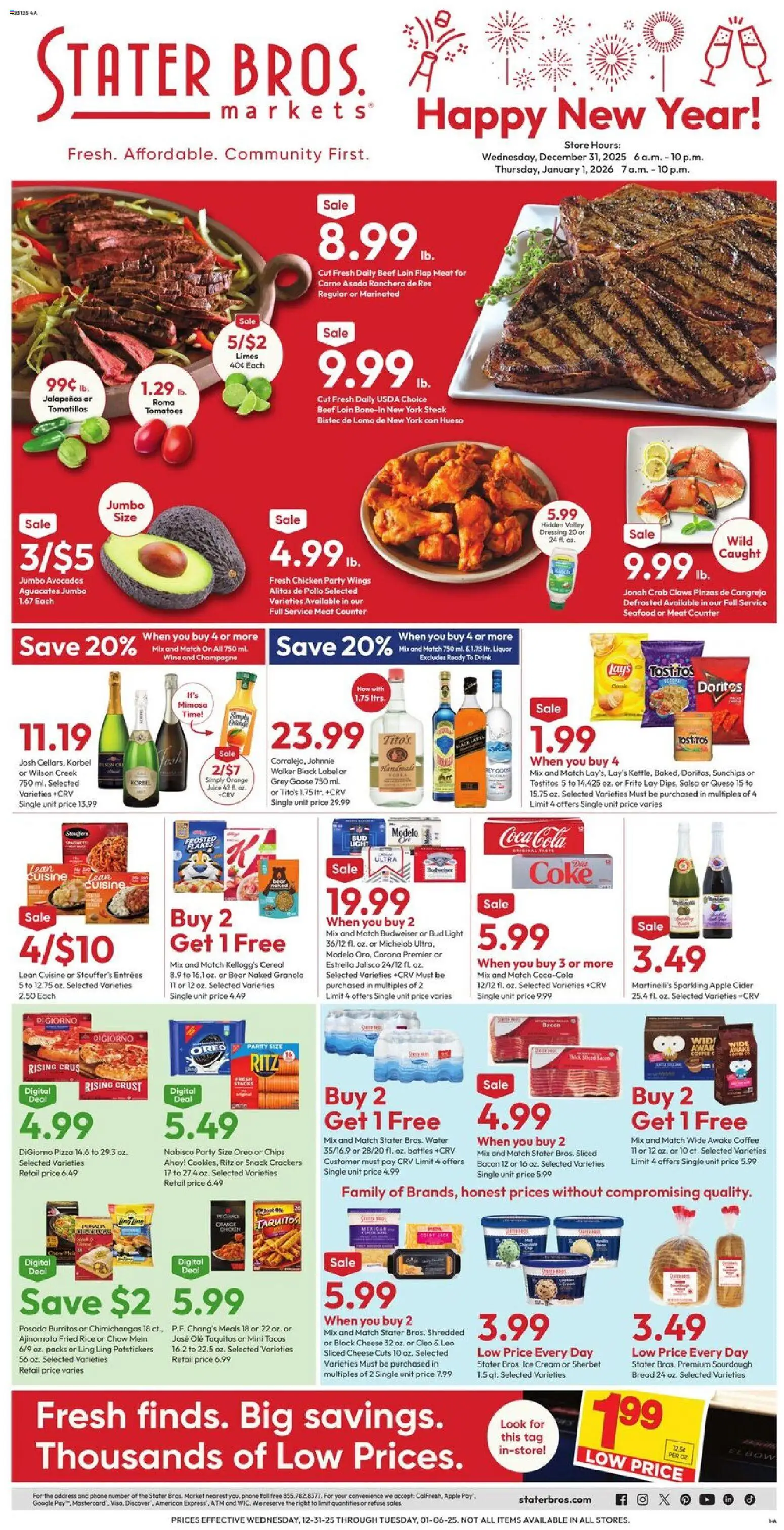 Stater Bros Weekly Ad - page 1- valid from 12/31/2025