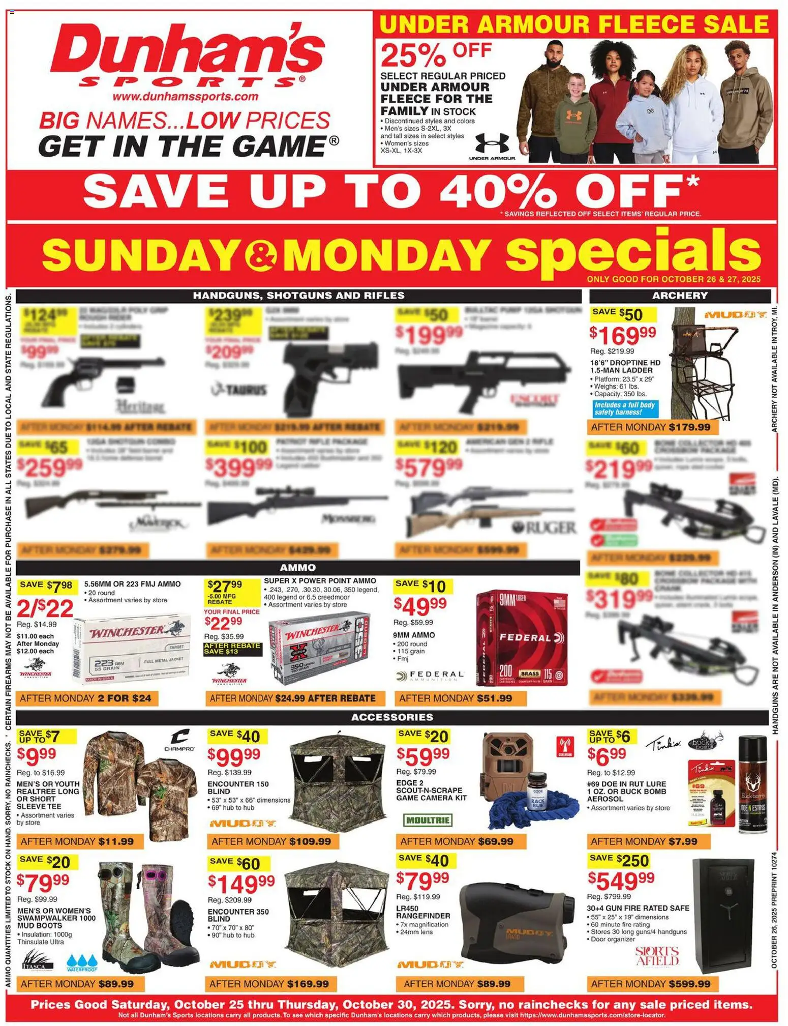 Dunham's Sports Weekly Ad - page 1- valid from 10/25/2025