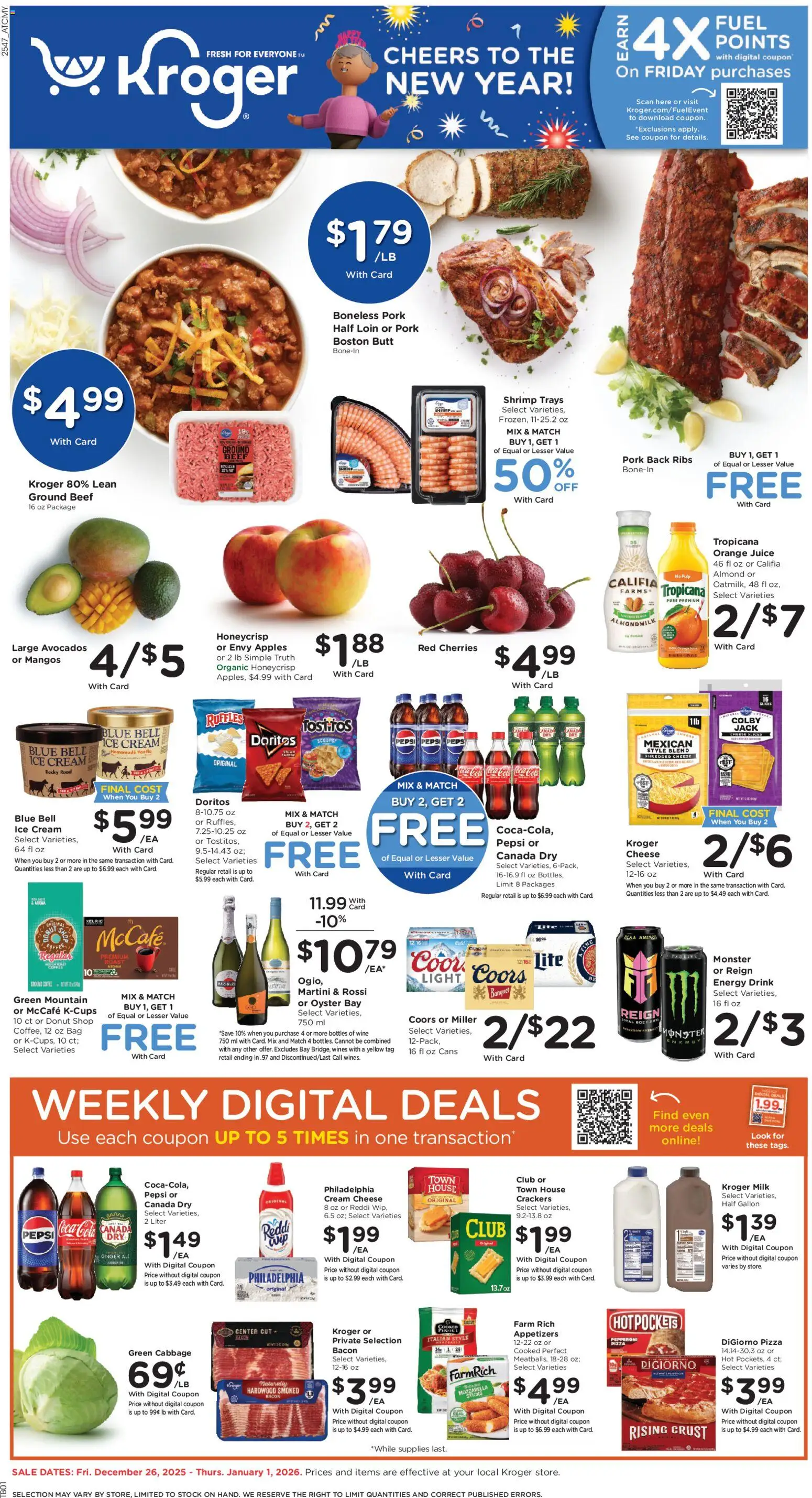 Kroger Weekly Ad - page 1- valid from 12/26/2025