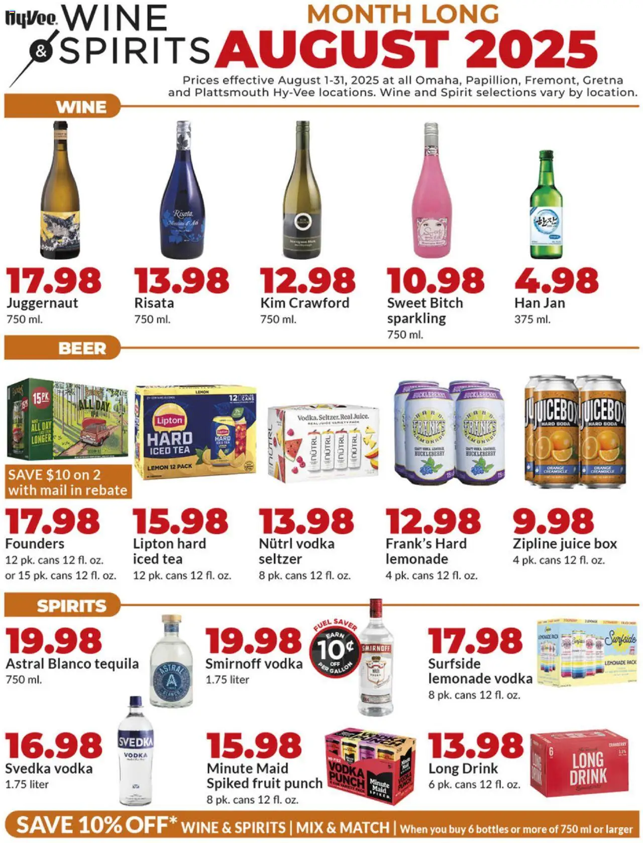 HyVee Wine & Spirits Monthlong - page 1- valid from 08/01/2025