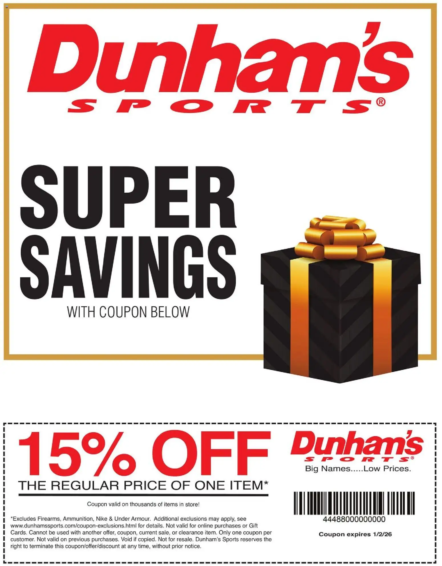 Dunham's Sports Coupon - page 1- valid from 10/31/2025