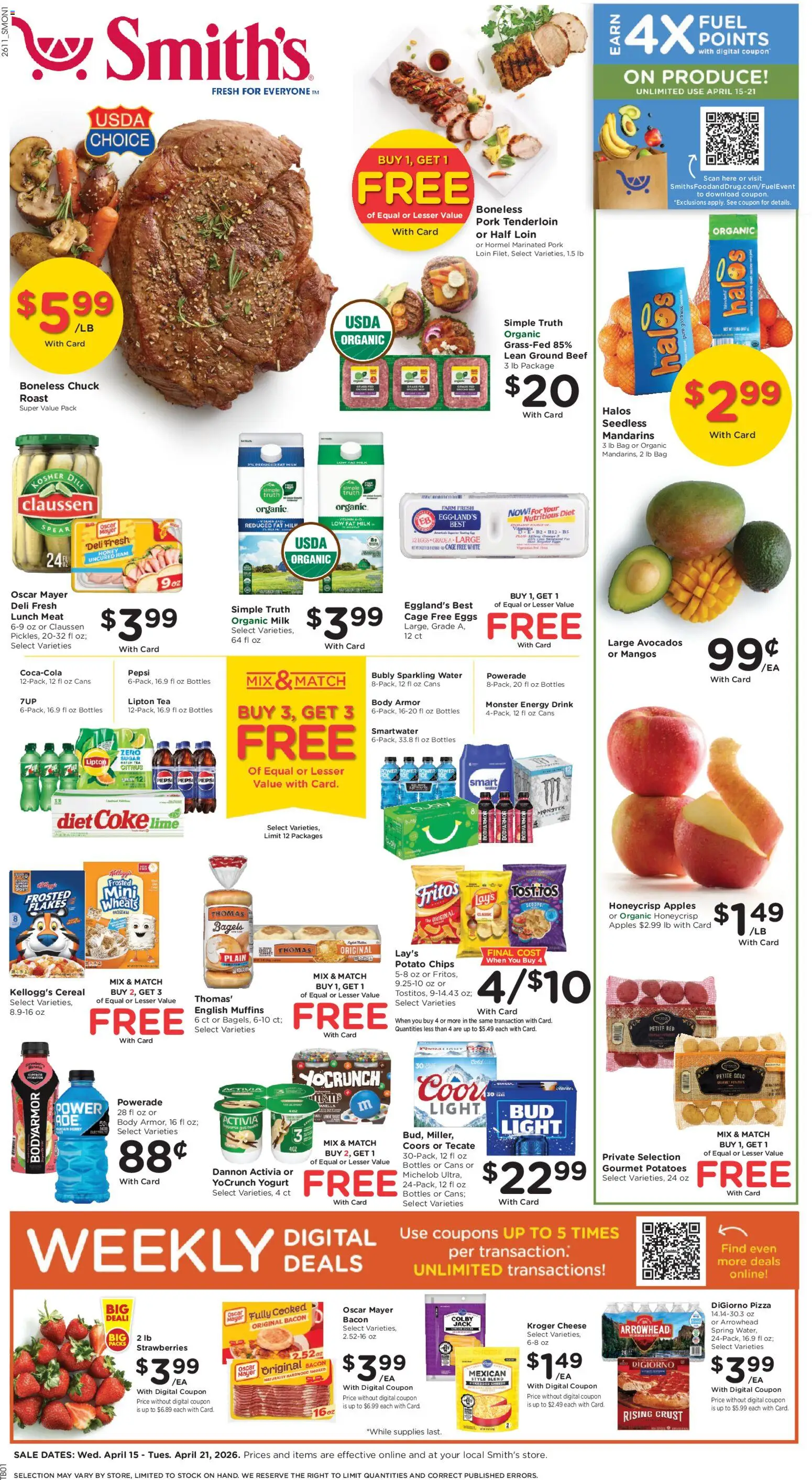 Smith's Weekly Ad - page 1- valid from 04/15/2026