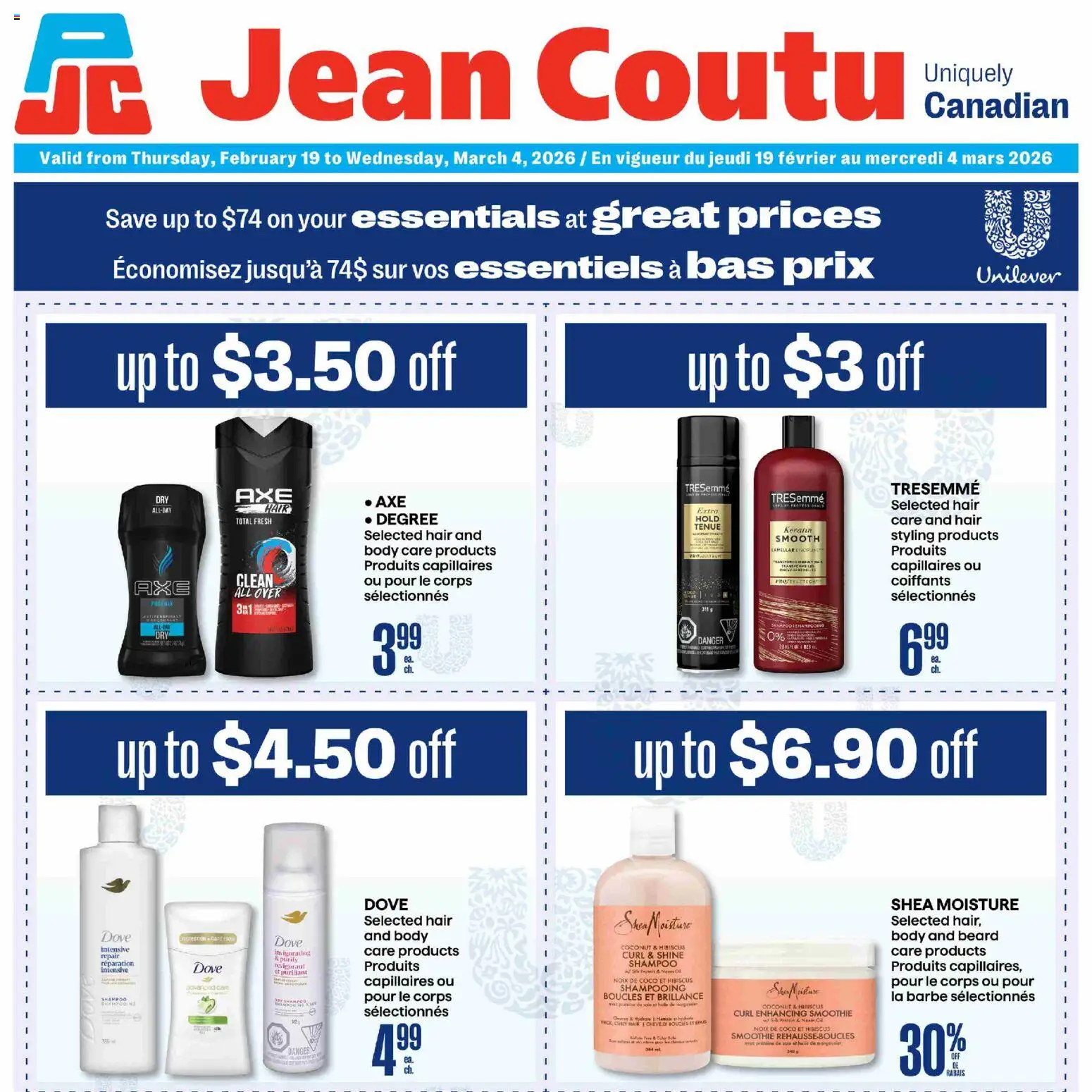 Jean Coutu - Unilever Booklet - page 1- valid from Feb 19, 2026