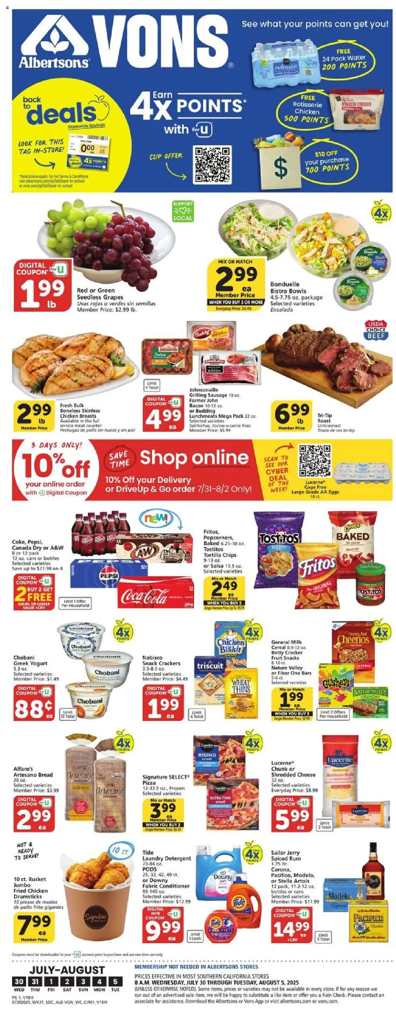 Vons Weekly Ad - page 1- valid from 07/30/2025