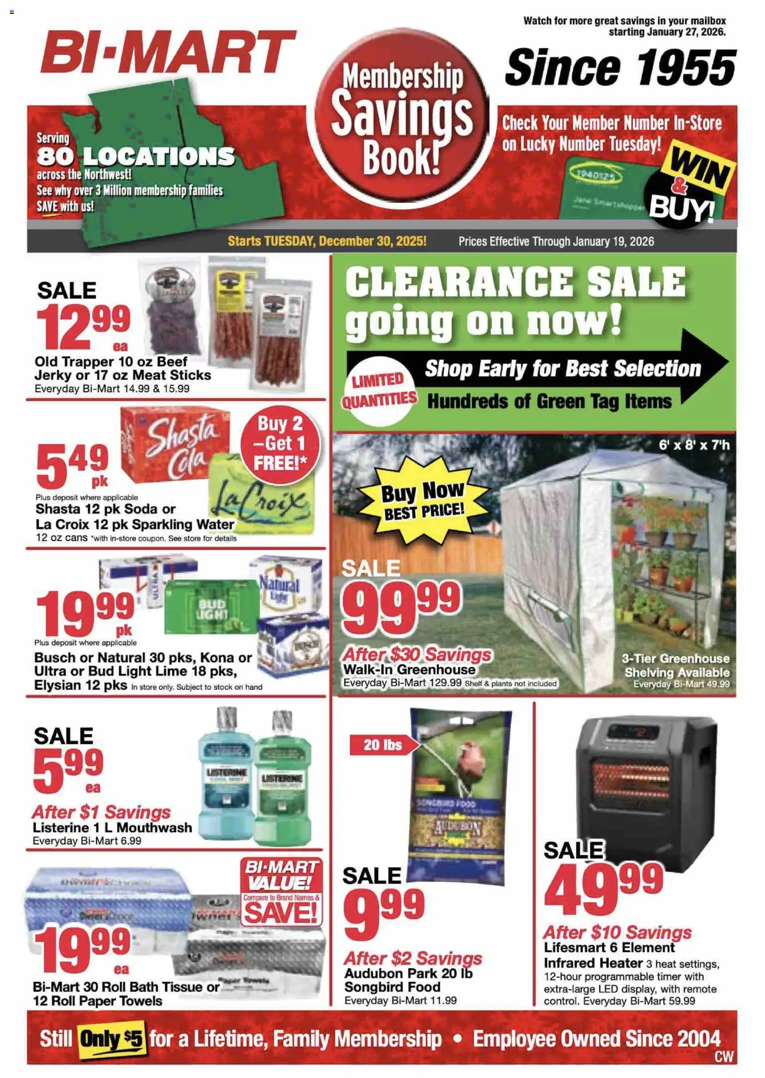 Bi-Mart Weekly Ad - page 1- valid from 12/30/2025