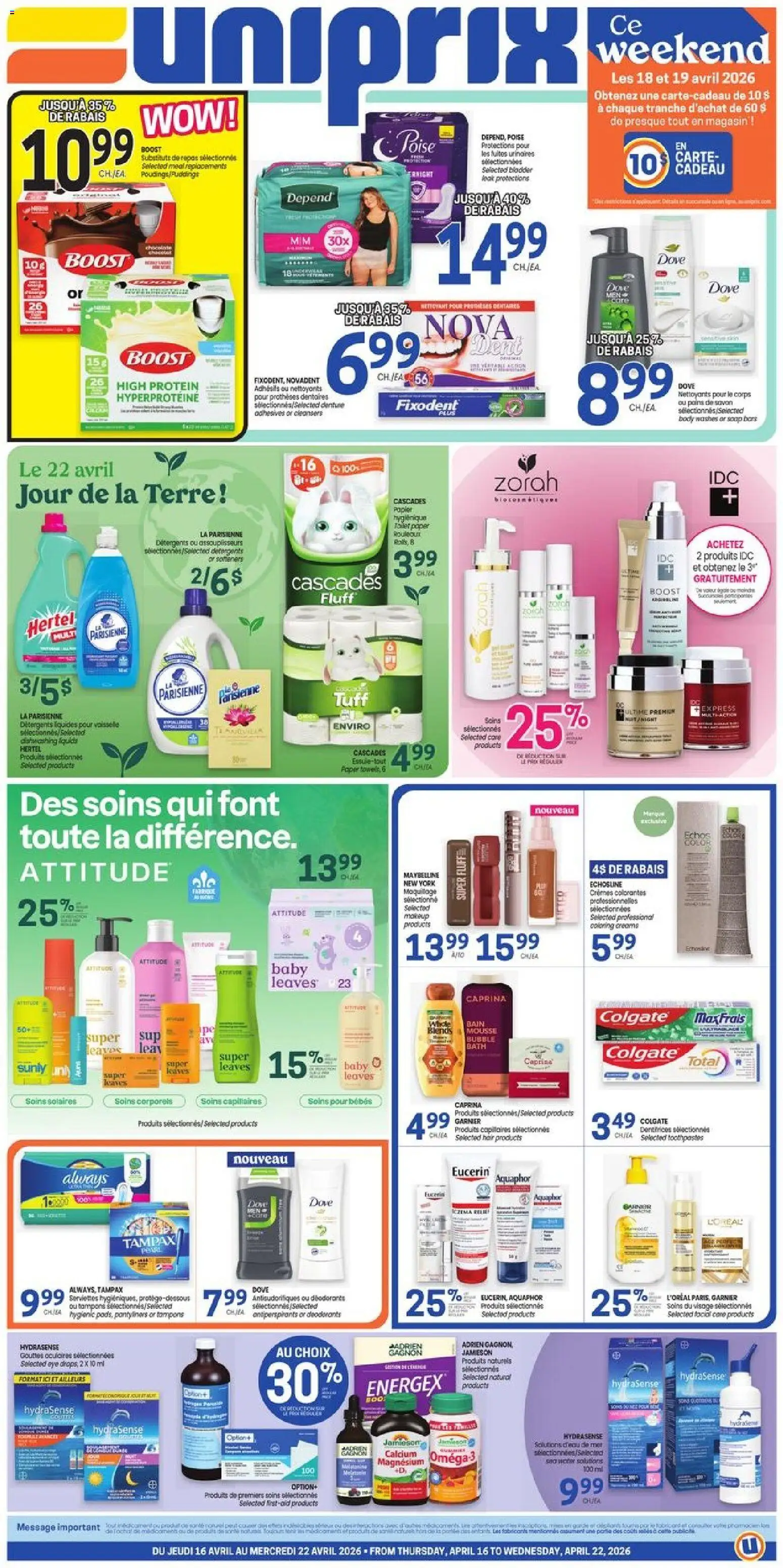 Uniprix weekly flyer / circulaire - page 1- valid from Apr 16, 2026