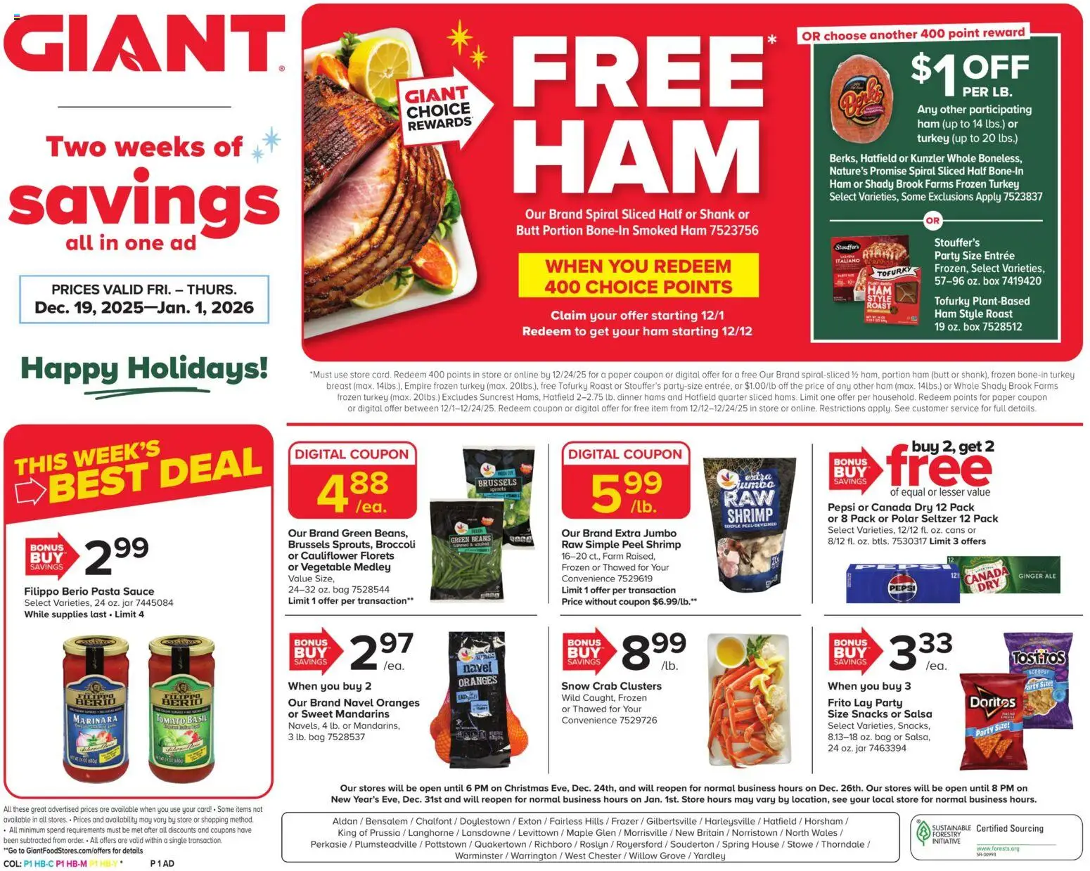 Giant Weekly Ad - page 1- valid from 12/19/2025