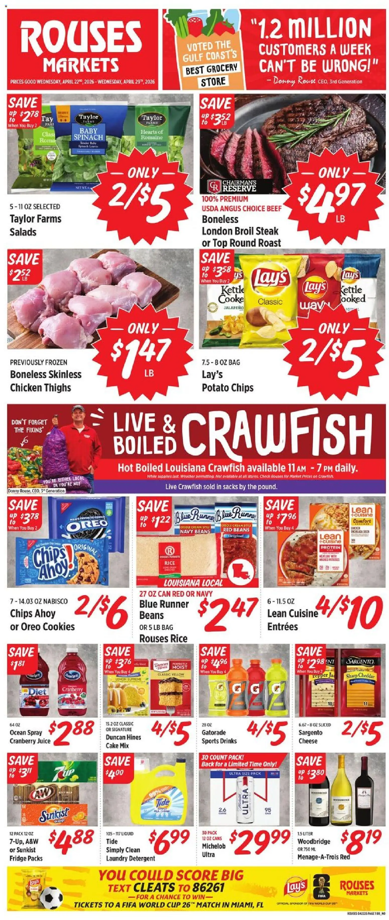 Rouses Weekly Ad - page 1- valid from 04/22/2026