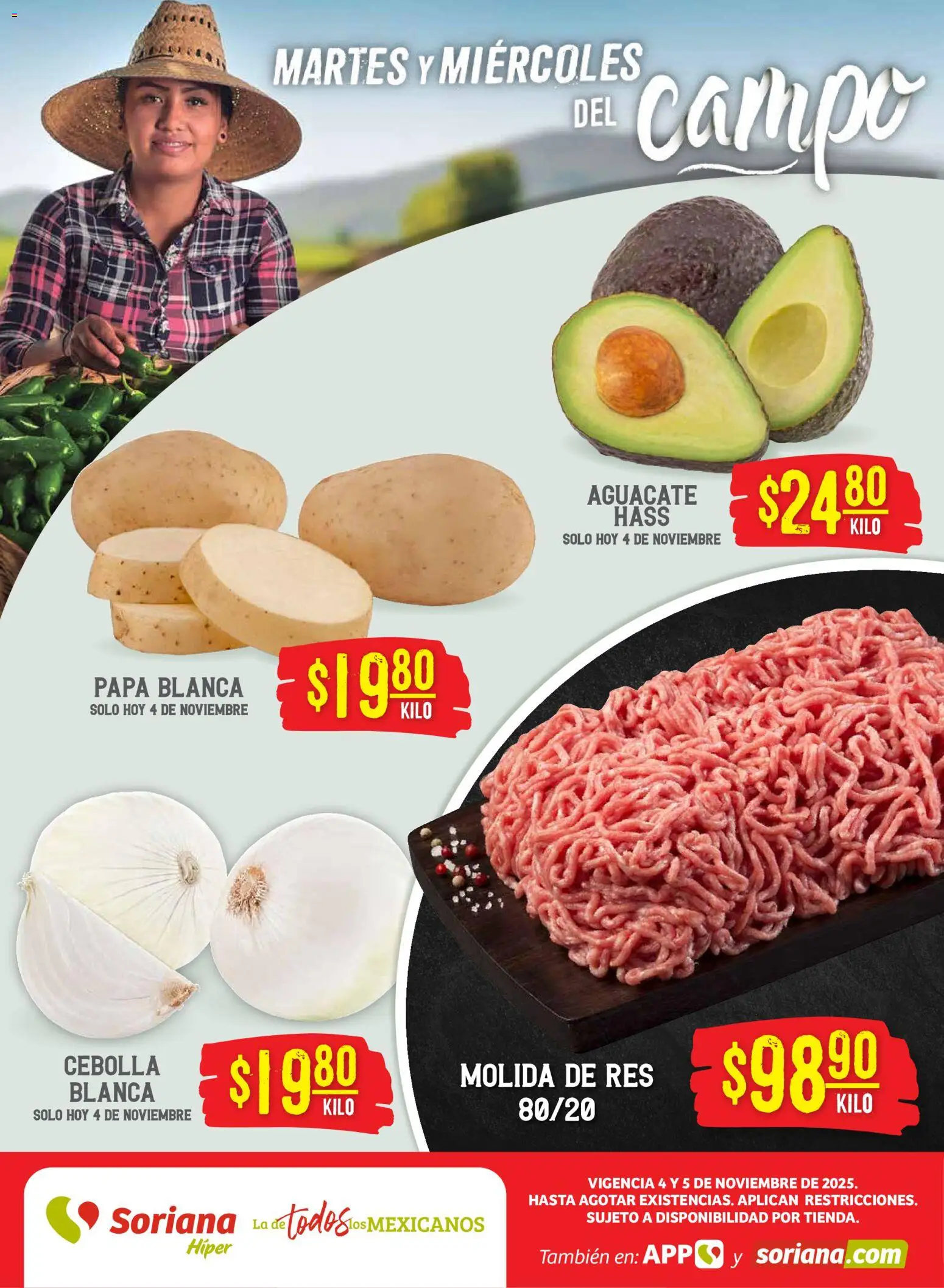 Soriana - Martes y Miércoles del Campo Híper: Ags, Nay, Jal, Qro, Col, Mich, Gto, Hgo, Tlax, Mor, Pue, Gro, Oax, Edo. de Mex, Vall - página 1- válido desde 04/11/2025