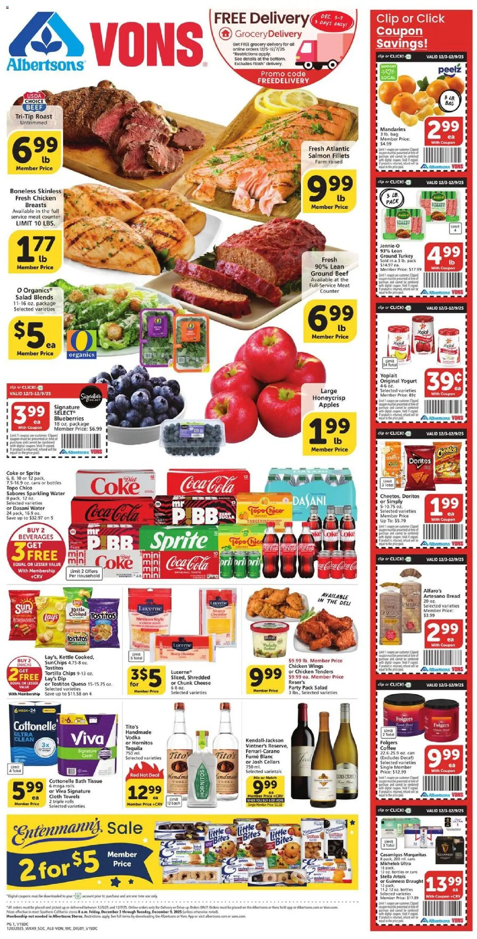 Vons Weekly Ad - page 1- valid from 12/03/2025