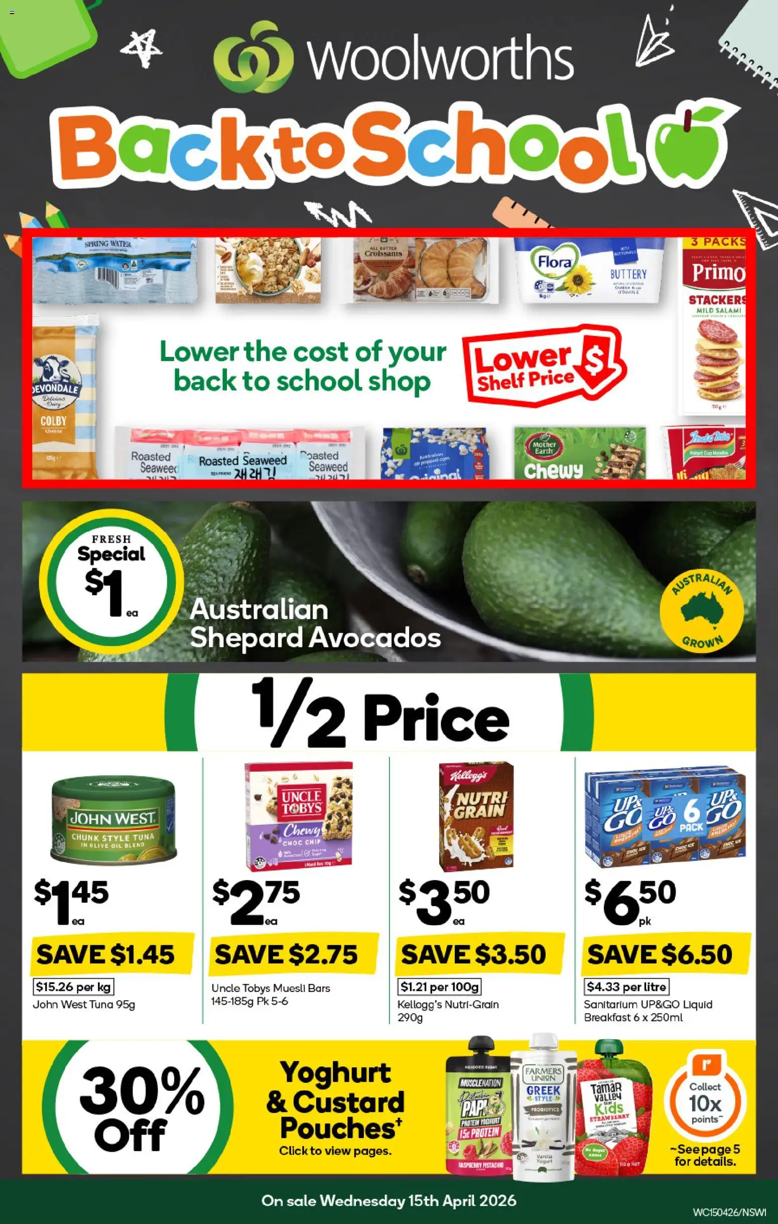 Woolworths catalogue  - page 1- valid from 15/04/2026