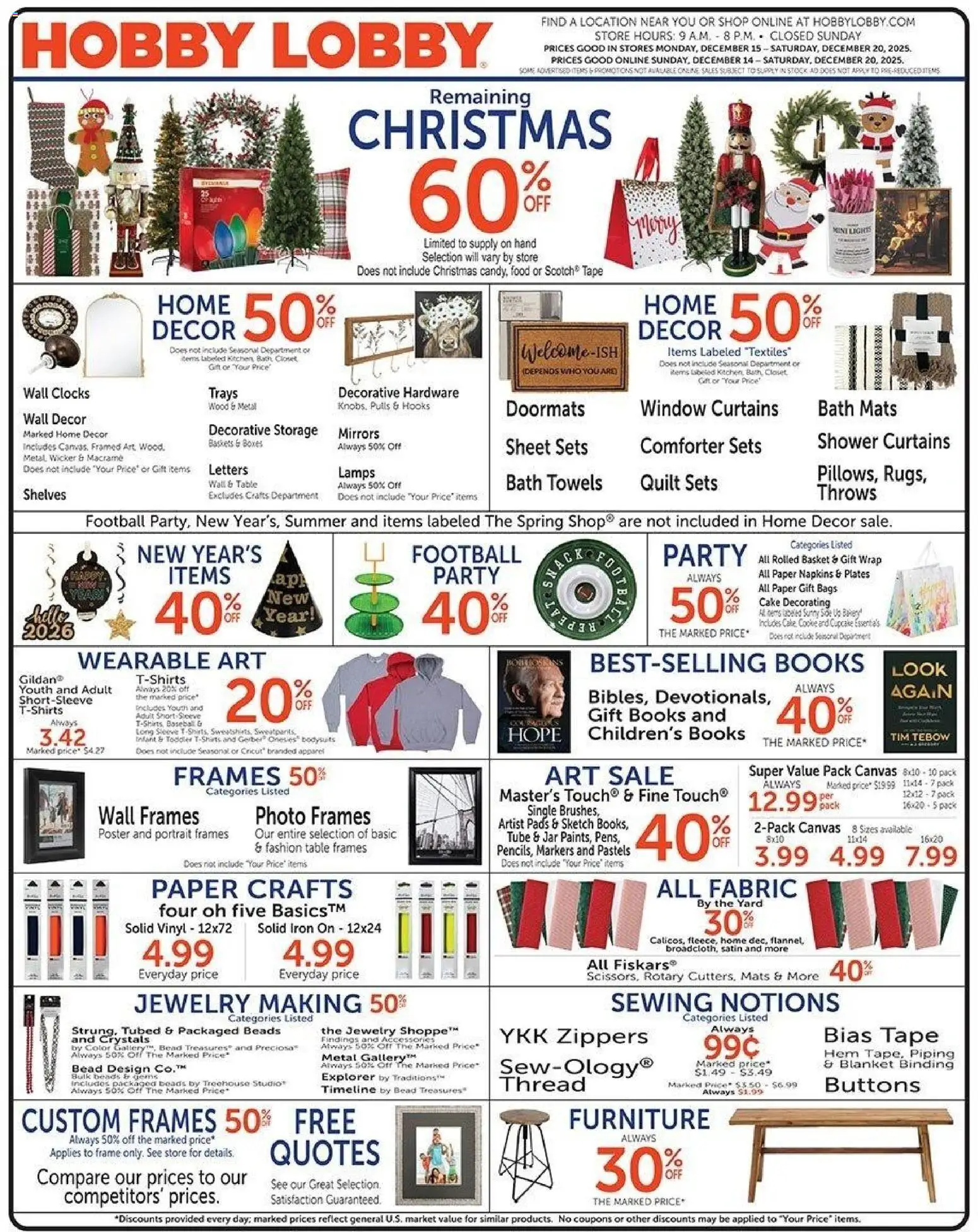 Hobby Lobby Weekly Ad - page 1- valid from 12/14/2025