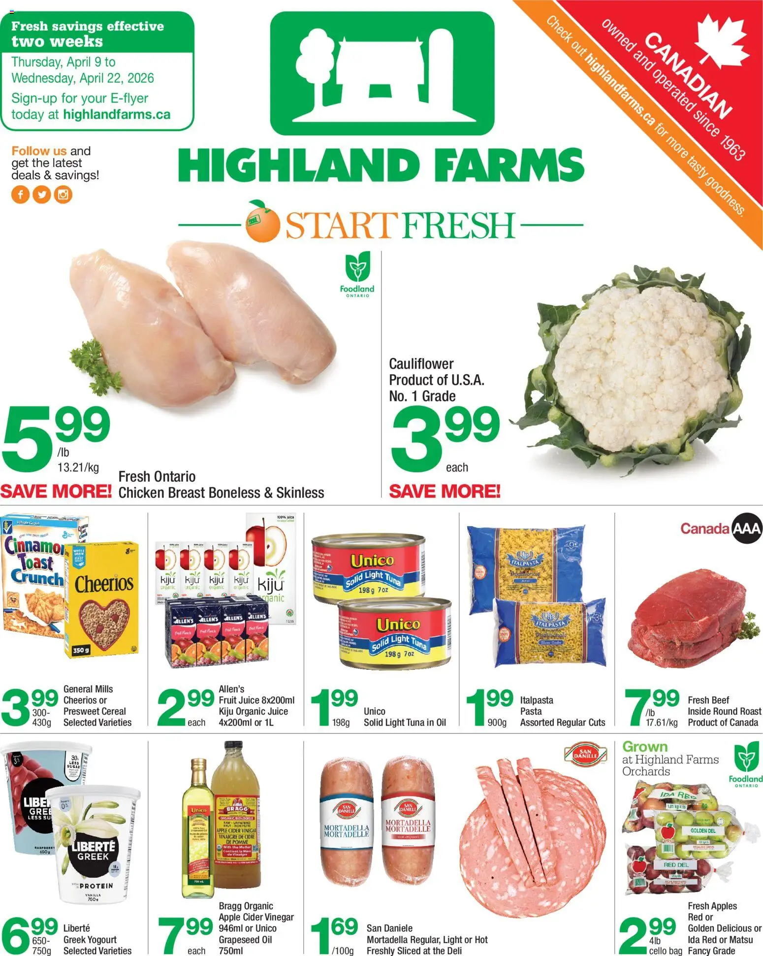 Highland Farms weekly flyer / circulaire - page 1- valid from Apr 9, 2026