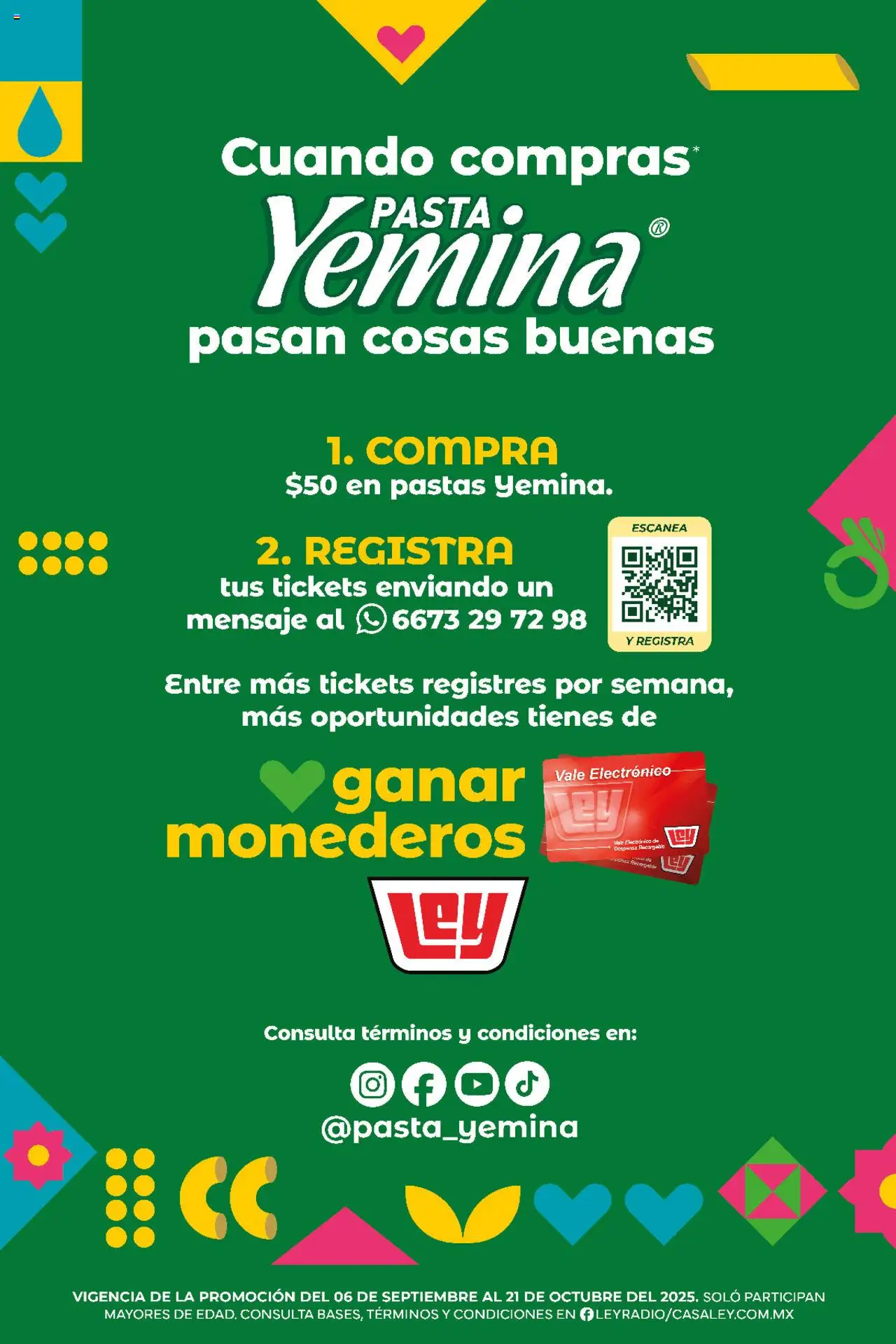 Casa Ley - Folleto - Cuando compras Pasta Yemina, pasan cosas buenas - página 1- válido desde 06/09/2025