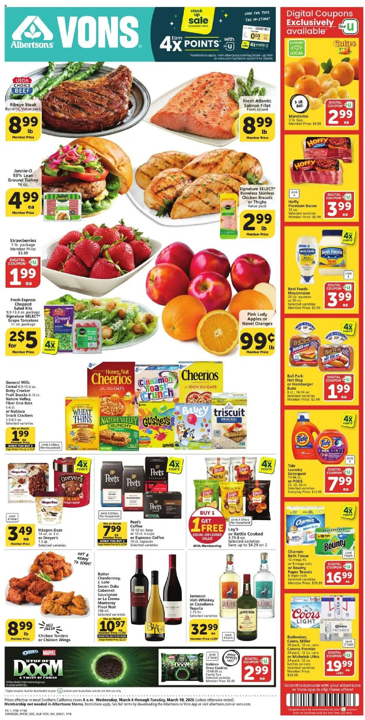 Vons Weekly Ad - page 1- valid from 03/04/2026