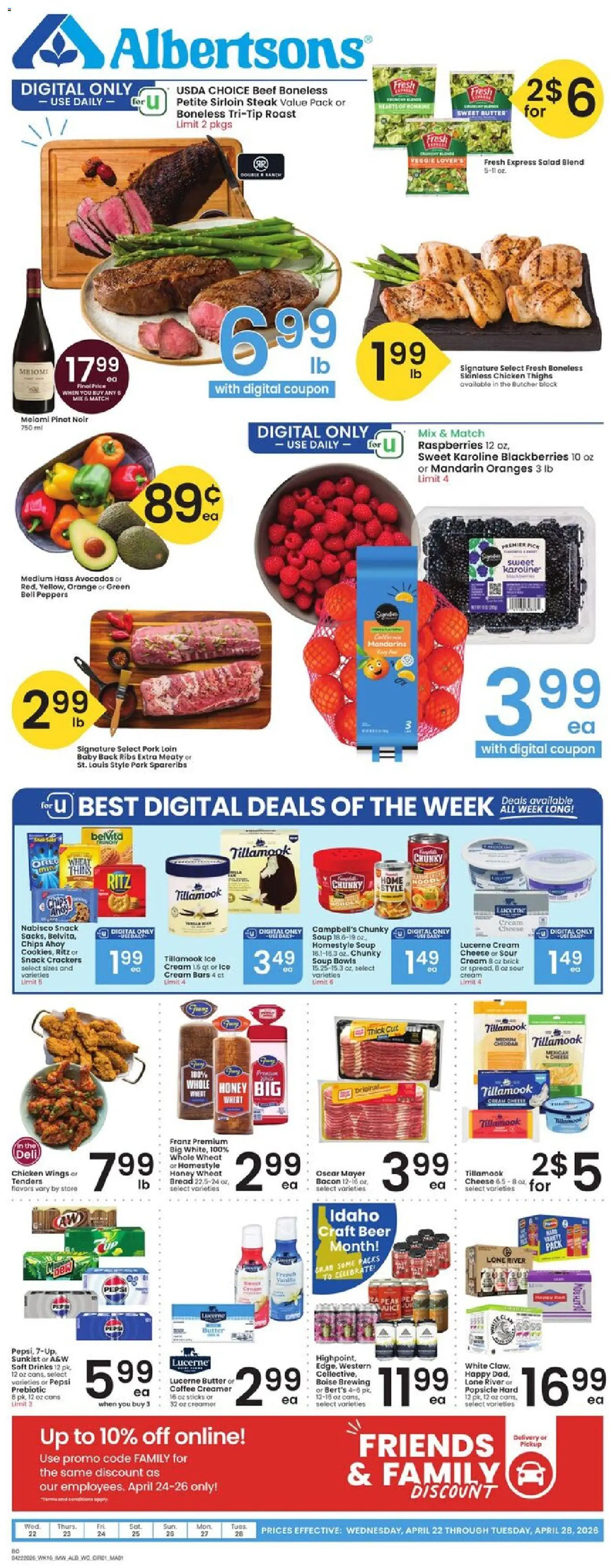 Albertsons Weekly Ad - page 1- valid from 04/22/2026